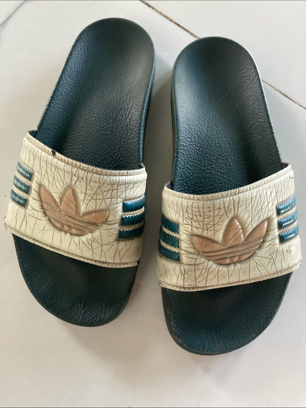adidas Women's Slide Sandals in Cream and Teal